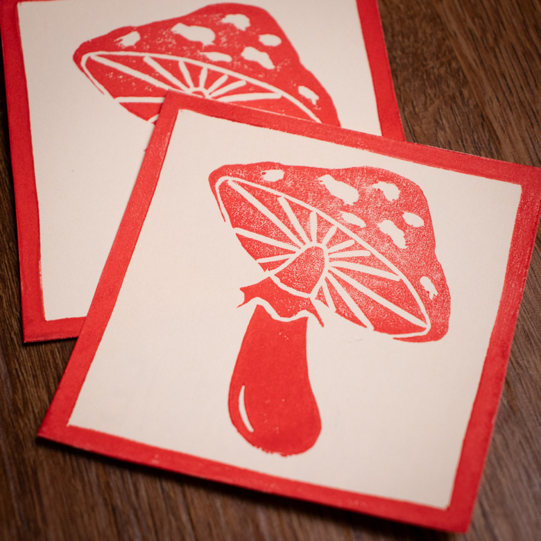 Mushroom Mini Lino Print - Magpie's Cove's Ko-fi Shop - Ko-fi ️ Where ...