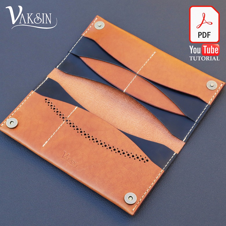 Handmade Long Leather Wallet PDF pattern with Video Tutorial - Vaksins Ko-fi Shop