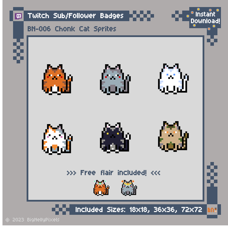 BN006 Chonk Cat Sprites - Twitch, Kick, YouTube Streamer Sub/Follower ...