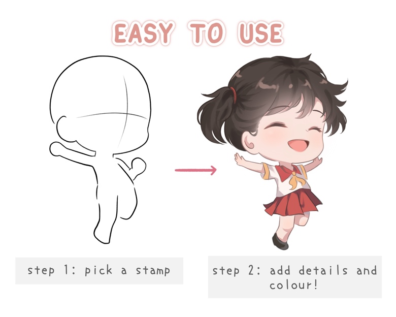 Procreate Chibi Base Chibi Pose Anime Chibi Stamp Guide Chibi