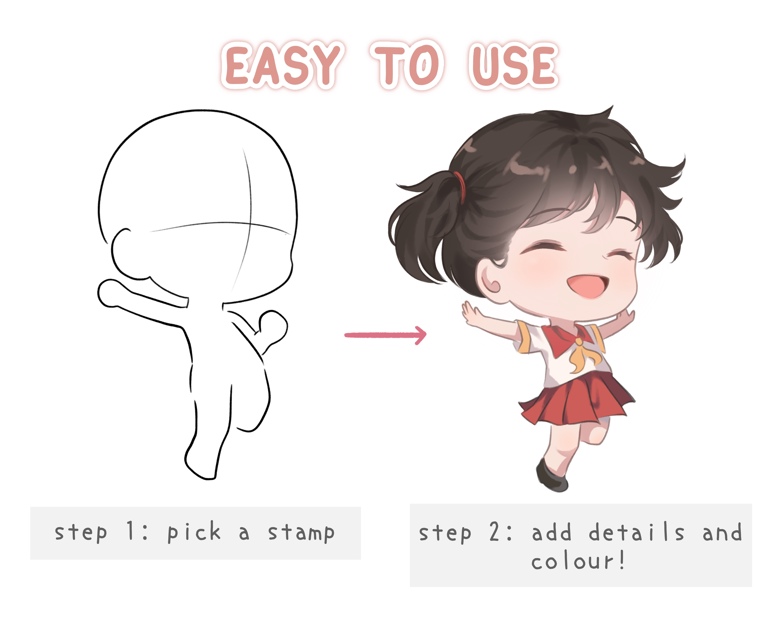 Procreate Chibi Base Chibi Pose Anime Chibi Stamp Guide 