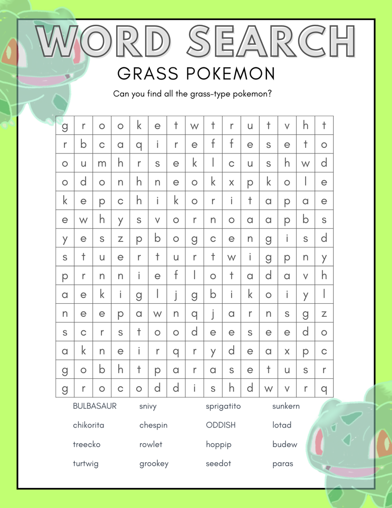 FREE PRINTABLE GRASS TYPE WORD SEARCH!!!! - Professor Jo's Ko-fi Shop -  Ko-fi ❤️ Where creators get support from fans through donations,  memberships, shop sales and more! The original 'Buy Me a