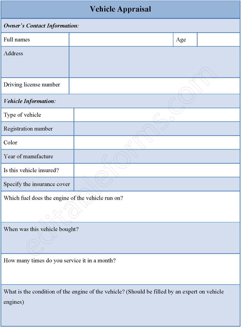 Free Printable Vehicle Appraisal Form - Free Printables Hub