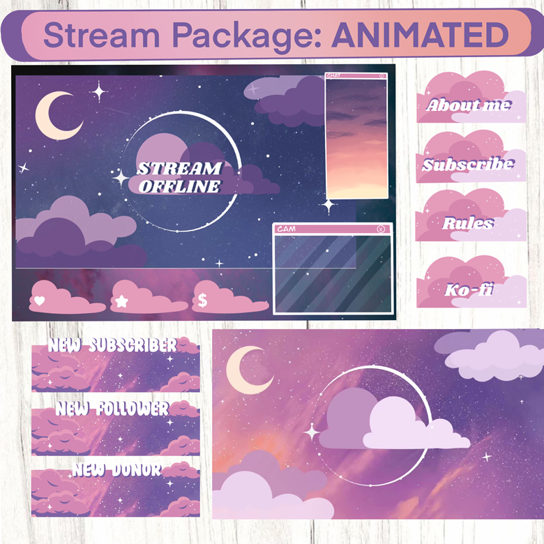 Clouds animated stream Overlay package - Asthoria's Ko-fi Shop - Ko-fi ...