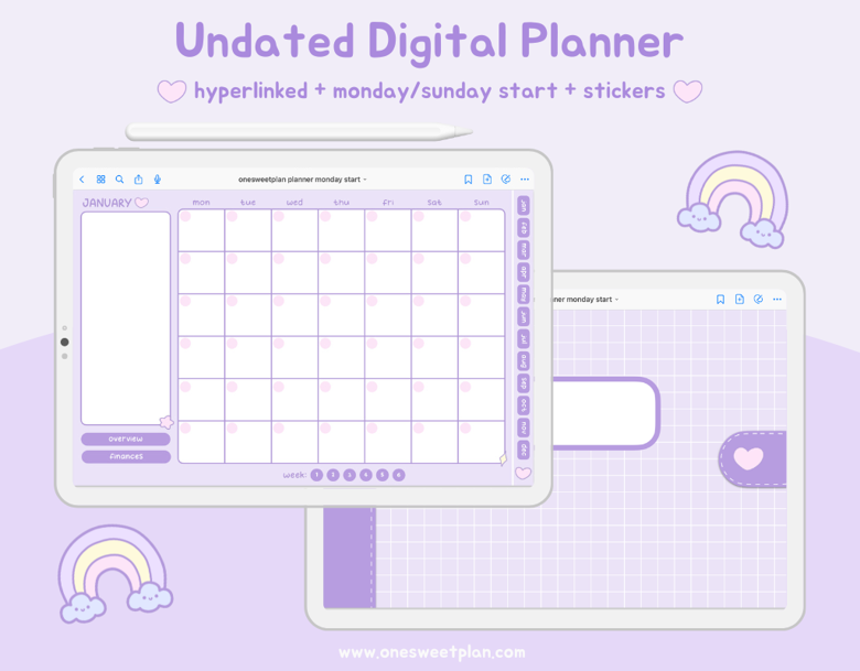 Undated Cute Daily Digital Planner/ Kawaii Digital Planner/ Cute ...