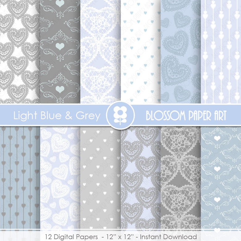 Light Blue and White Scrapbook Digital Papers Pattern Background