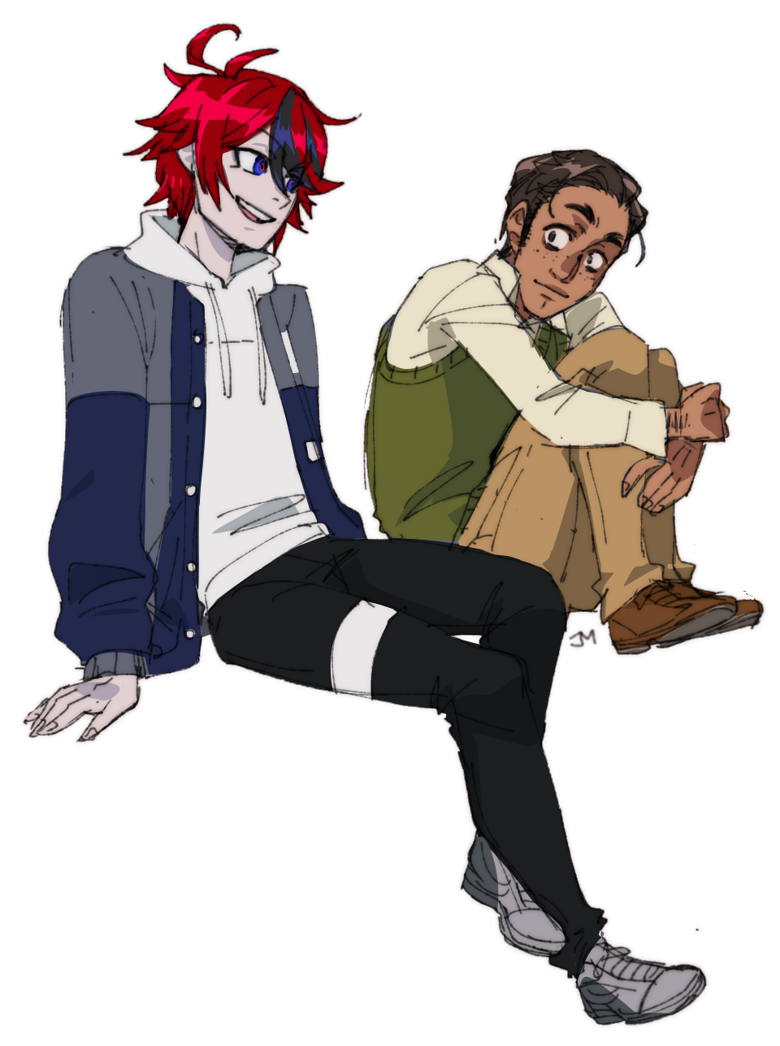 Sketchy art of Takumi from Hundred Line and Francis from DnDads
