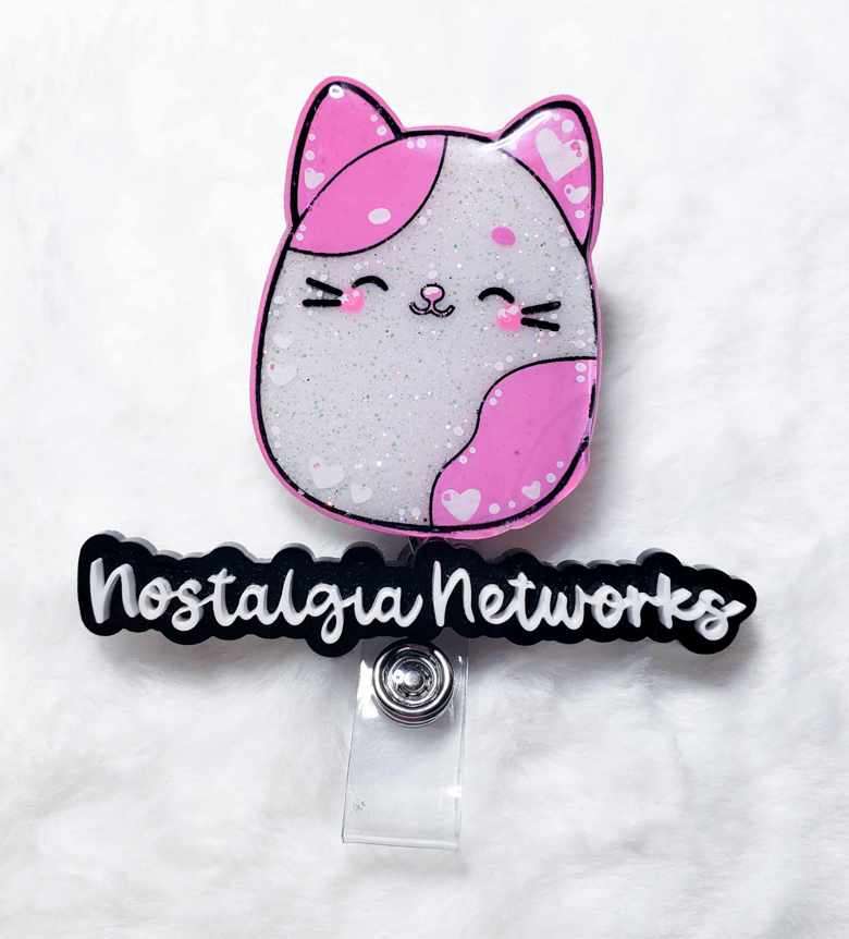 Pink Lovely Squish Cat Badge Reel - Nostalgia.Networks 's Ko-fi