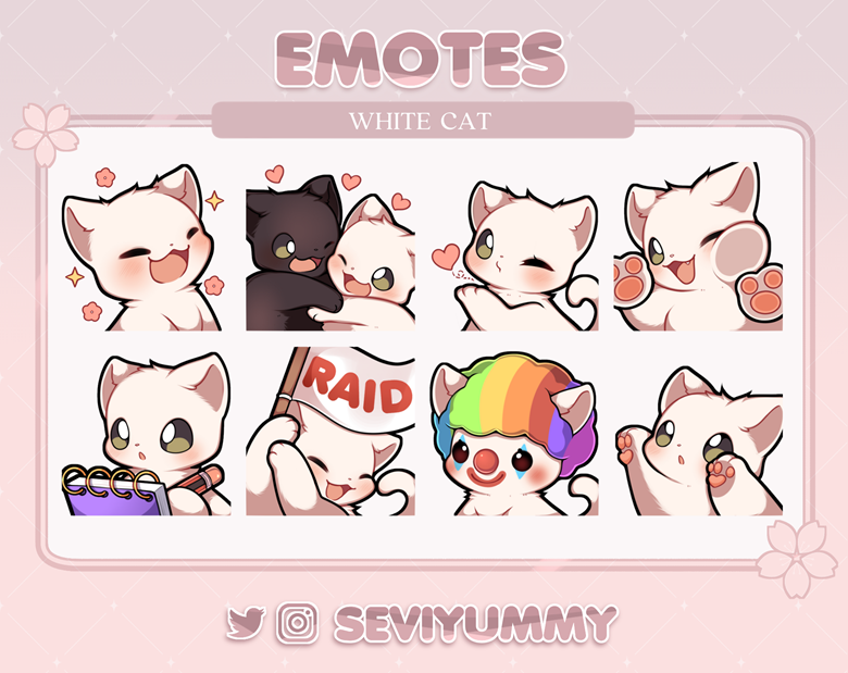 Cute White cat Emotes (Twitch/Discord) - Kawaii - Kitty - Neko - Sevi ...