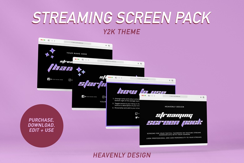 Editable Streaming Screen Pack Y2K Heavenly By Design's Kofi Shop