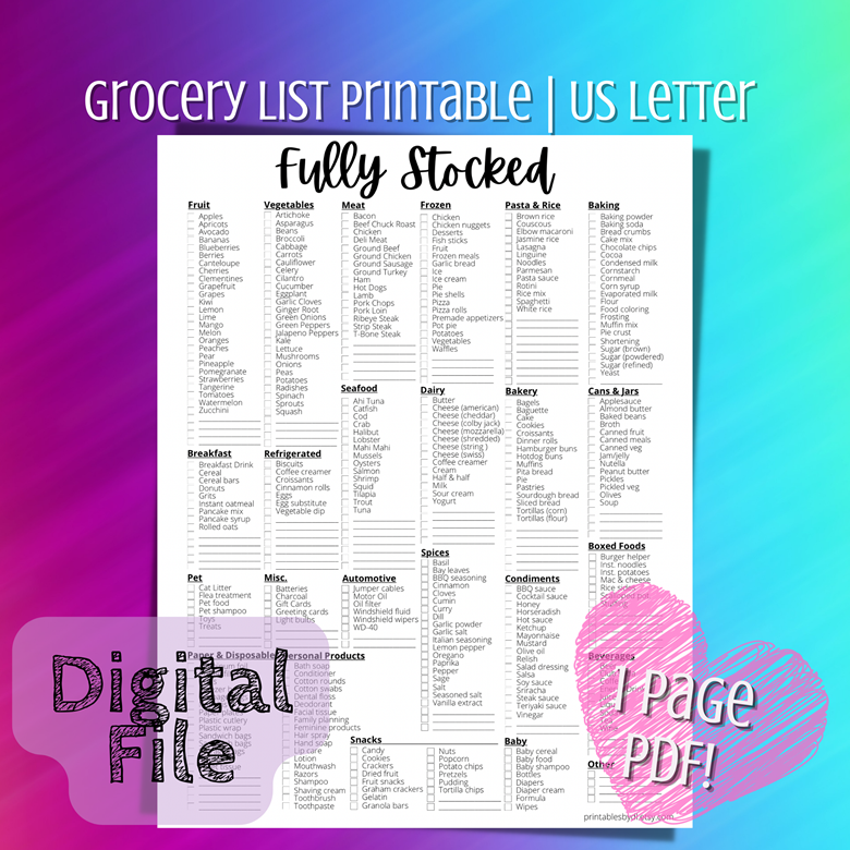 Free Printable Grocery List Templates in PDF, PNG and JPG Formats