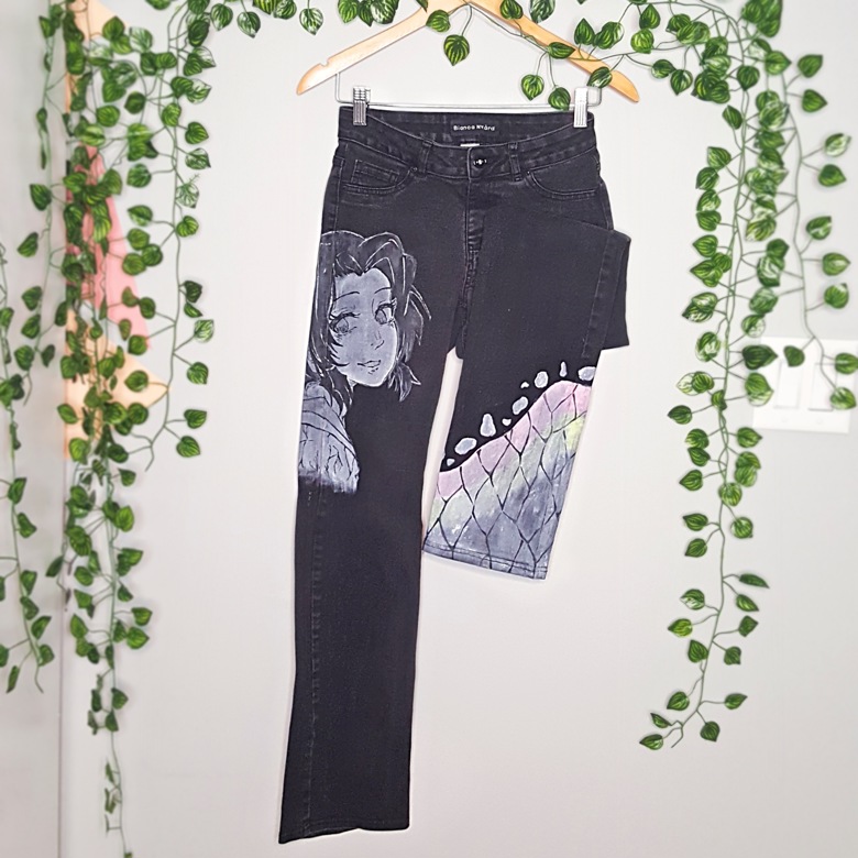 Hand Painted Jeans - Shinobou - Raven.Glayster's Ko-fi Shop - Ko