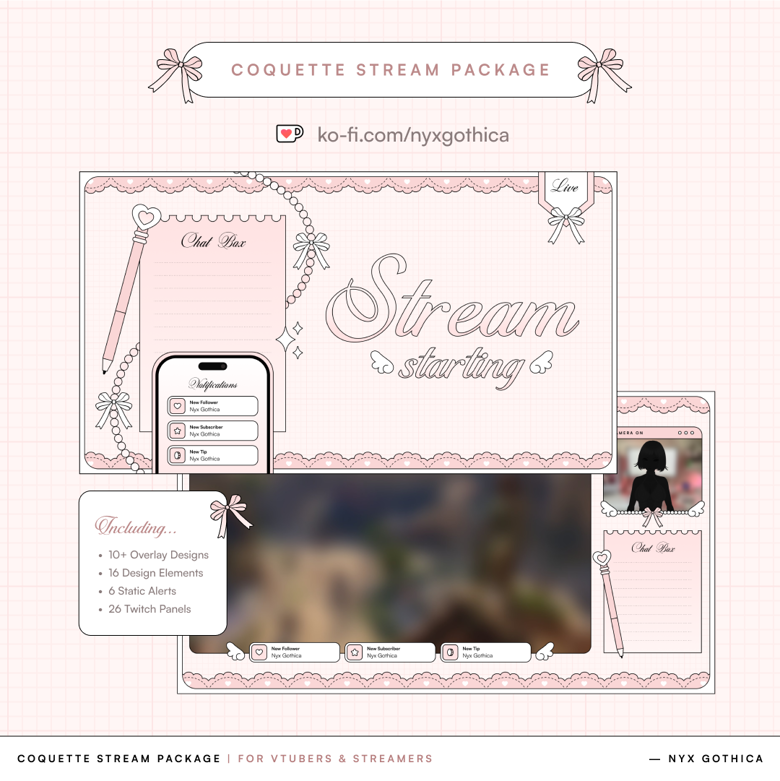 Coquette Stream Package for Twitch | Pastel Pink - Nyx Gothica's Ko-fi ...