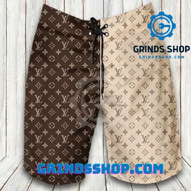 NEW] Louis vuitton white black logo pattern beach Swim Trunks and Hawaiian  Shirts, Flip-Flops set swim trunks luxury- Grinds Shop in 2023