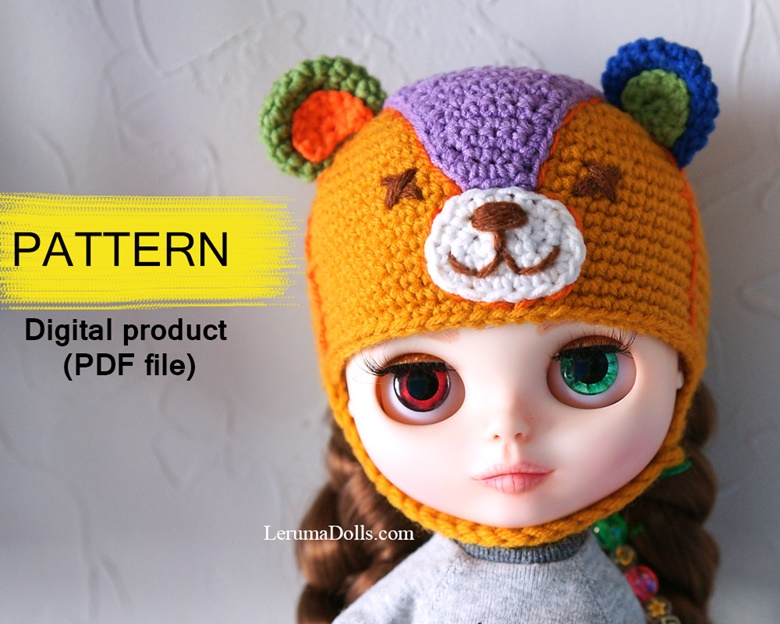 PDF file, crochet helmet for Blythe, crochet Blythe hat, crochet pattern  bear hat for Blythe in English - LerumaDolls's Ko-fi Shop