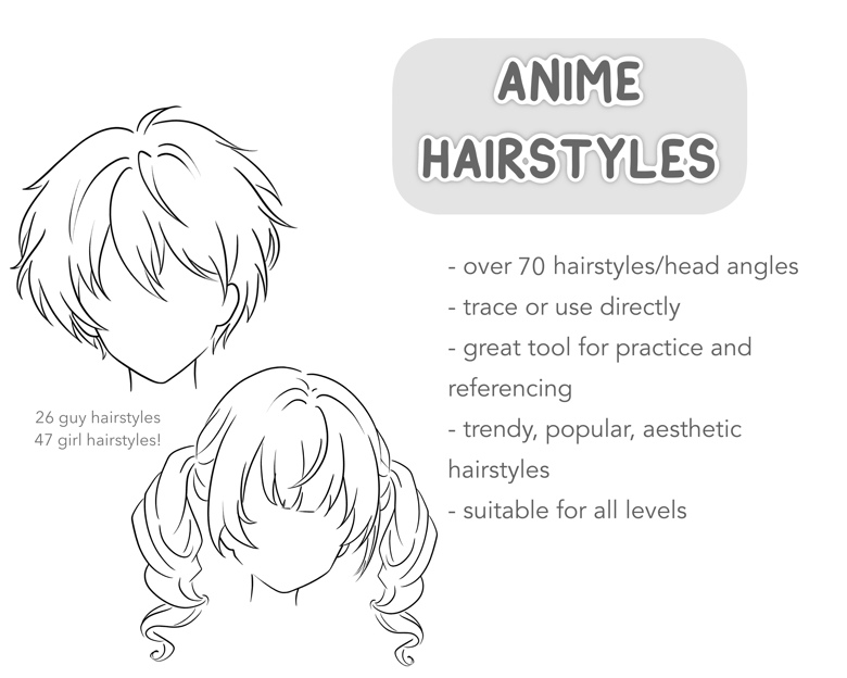 Soft Anime Style Procreate Hair Stamp Set Hair Lineart Brush Pack