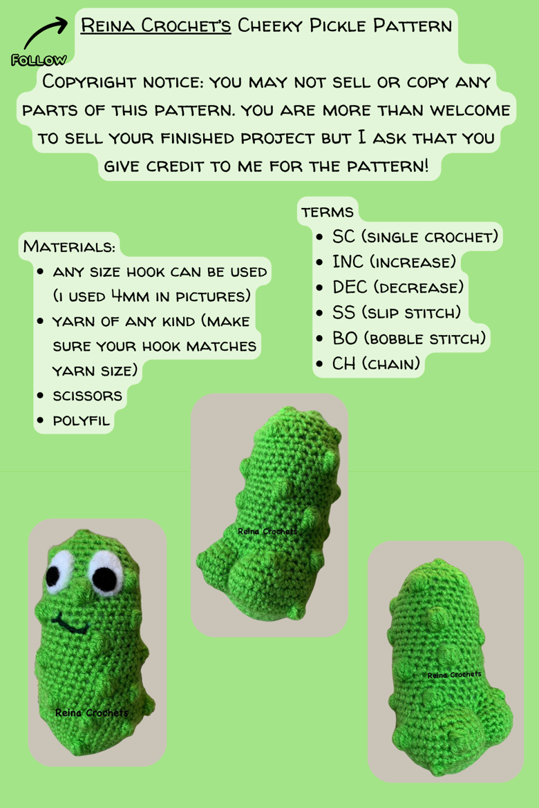 Cheeky Dill Pickle Crochet Pattern *DIGITAL ITEM ONLY* Reina Crochets