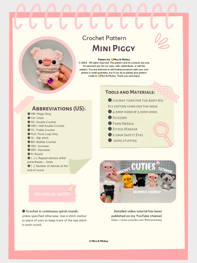 Pattern of the mini Piggy - Mico & Mickey's Ko-fi Shop - Ko-fi ️ Where ...