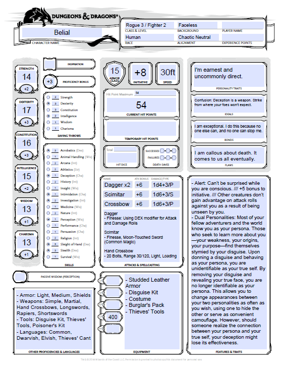 D&D 5th Edition Character Sheet - Belial - Anthony's Ko-fi Shop - Ko-fi ...