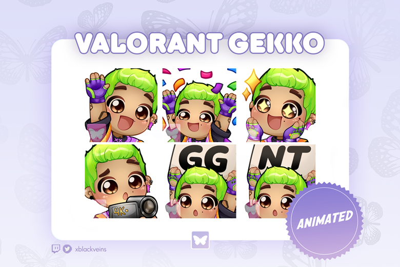 ANIMATED Gekko Valorant Twitch Emotes Pack 1 5 Emotes 1 Bonus Text