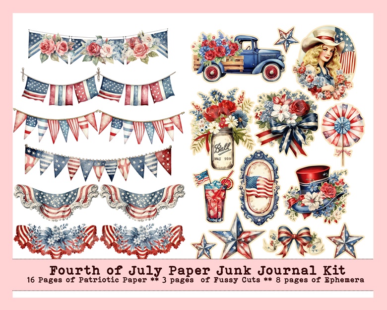 independenc Day Junk Journal Kit, Fourth of July Junk Journal Kit ...