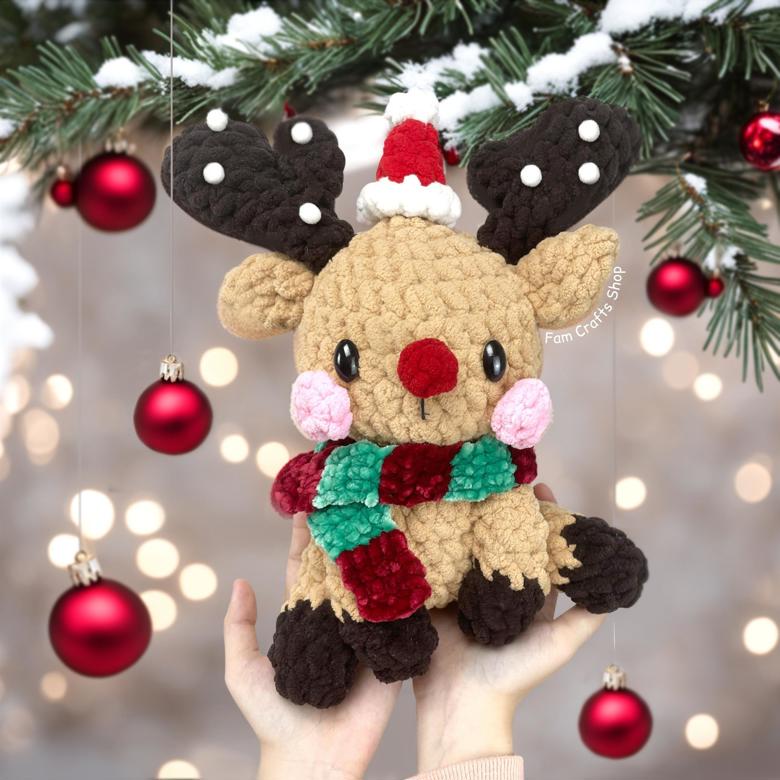 Cute Christmas Crochet Reindeer Ornament