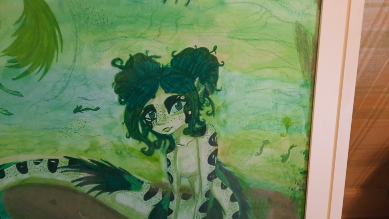 Green Mermaid - Original Mixed Media Illustration - Framed ...