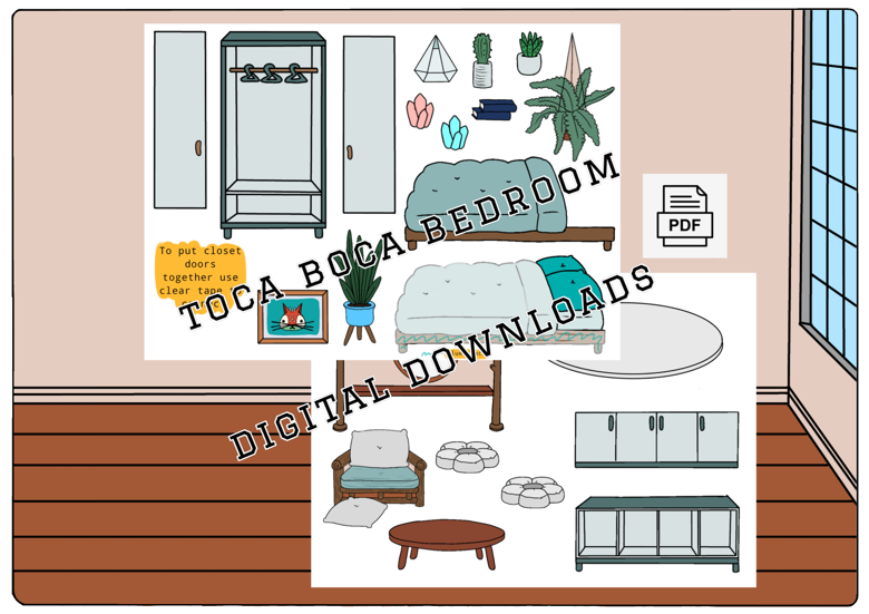 Printable Uncolored Paper Doll Family / Toca Boca Family House Paper Dolls  / Quiet book pages / Printable bedroom for paper dol - Gemini Moon Art's