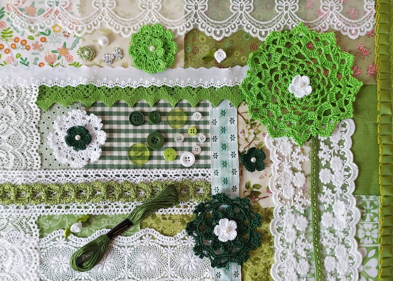 slow-stitch-kit-ispiration-green-and-white-color-junk-journal-kit