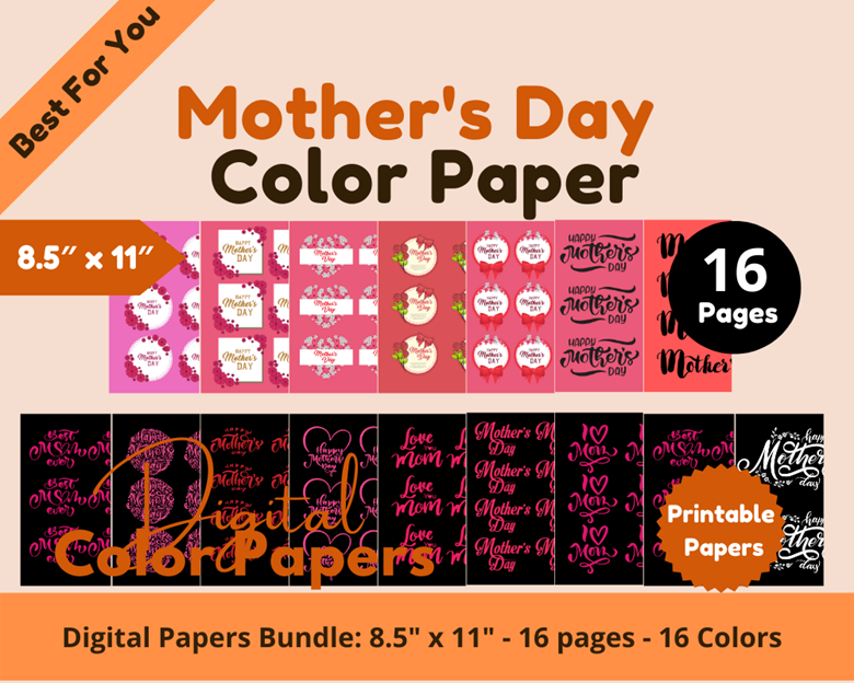 16 Digital Color Papers Mother's Day Color Paper 8.5 x 11