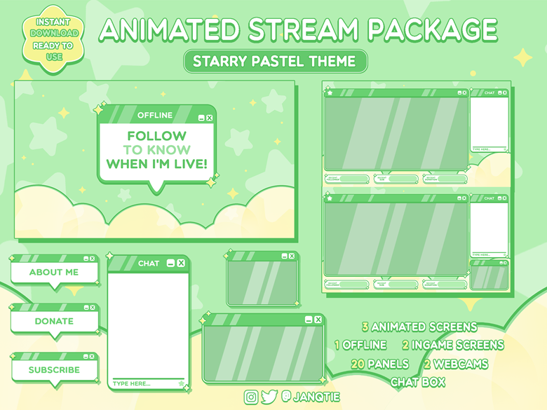 Animated Cute Green Starry Chatbox Stream Package - Jannie 's Ko-fi ...