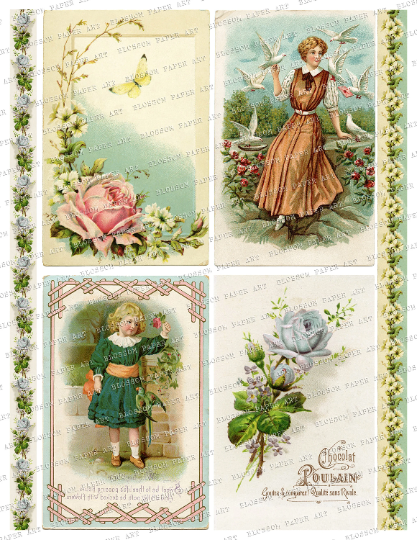 Blue Ephemera, Junk Journal Cards, Vintage Postcards, Printable ...