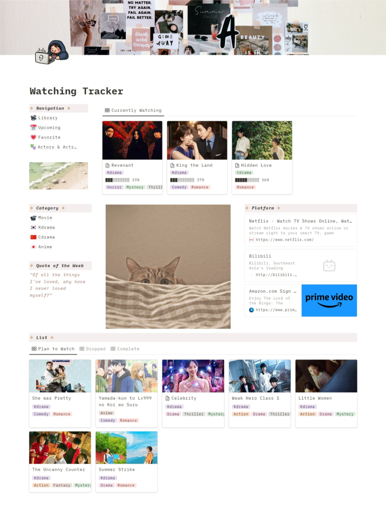 Watching Tracker Notion Template - Free - Kamiliazhri's Ko-fi Shop - Ko ...