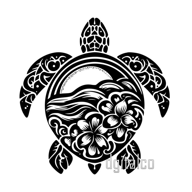 Turtle tattoo design with wave-like lines on Craiyon