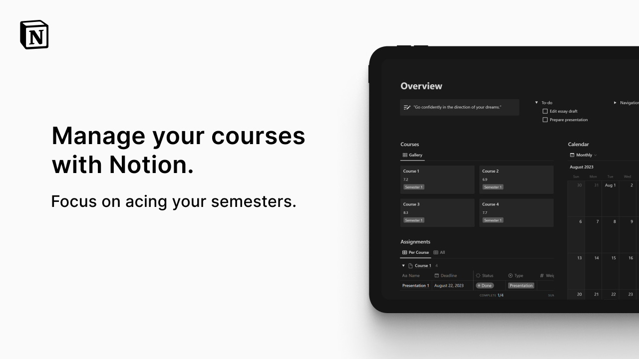 Notion Student Course Tracker - glitchedinorbit's Ko-fi Shop - Ko-fi ️ ...