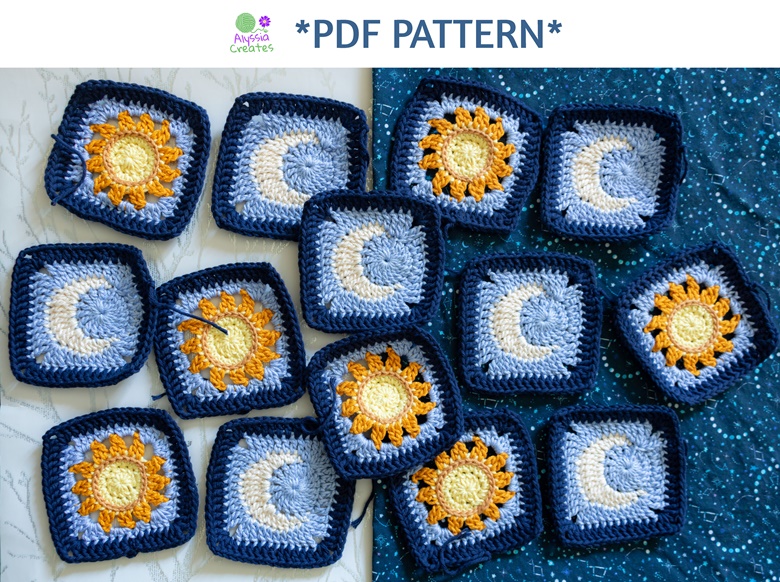 Crochet Sun and Moon Granny Squares PDF Pattern Alyssia Creates's Ko