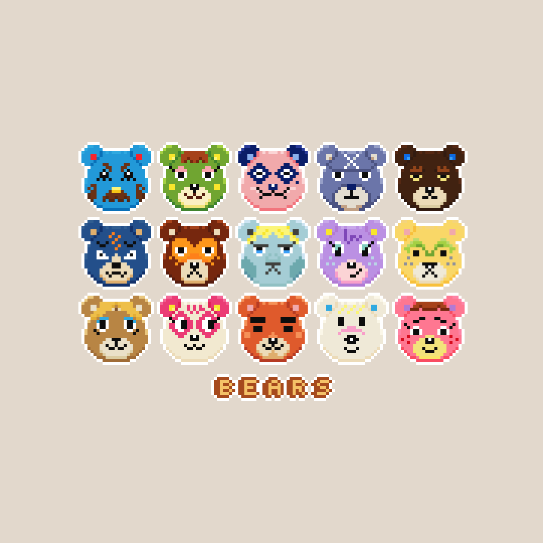 ACNH Bear Villagers Cross Stitch Pattern - faeriiess's Ko-fi
