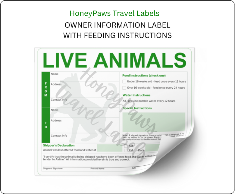 LIVE ANIMALS printable stickers / Pet air travel label PDF - Cat Design ...