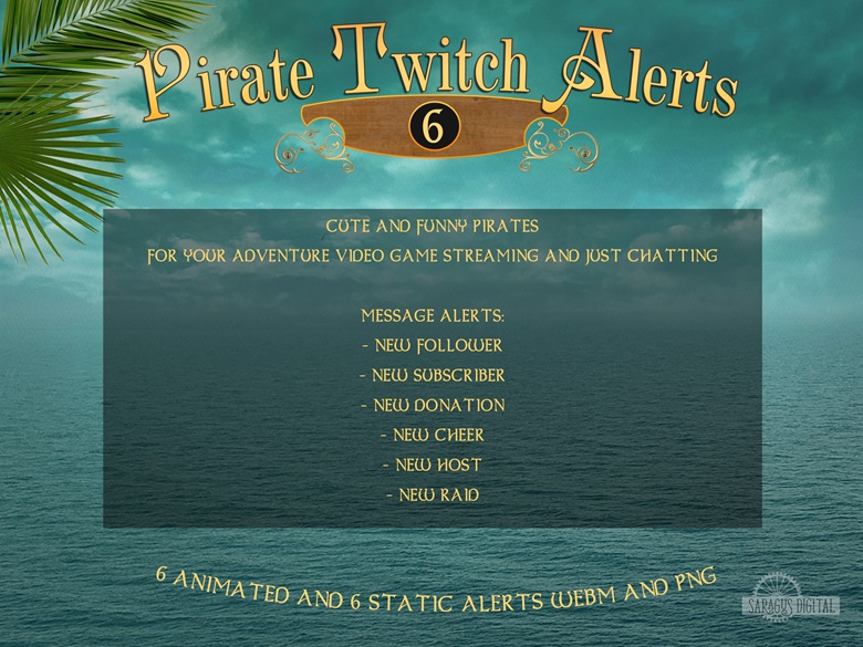 Pirate Animated Twitch Overlays, Funny Pop Up Stream Alerts, New Follower,  New Donation, Raid, Subscriber, Cheer, Host - SaragusDigital's Ko-fi Shop -  Ko-fi ❤️ Where creators get support from fans through donations,