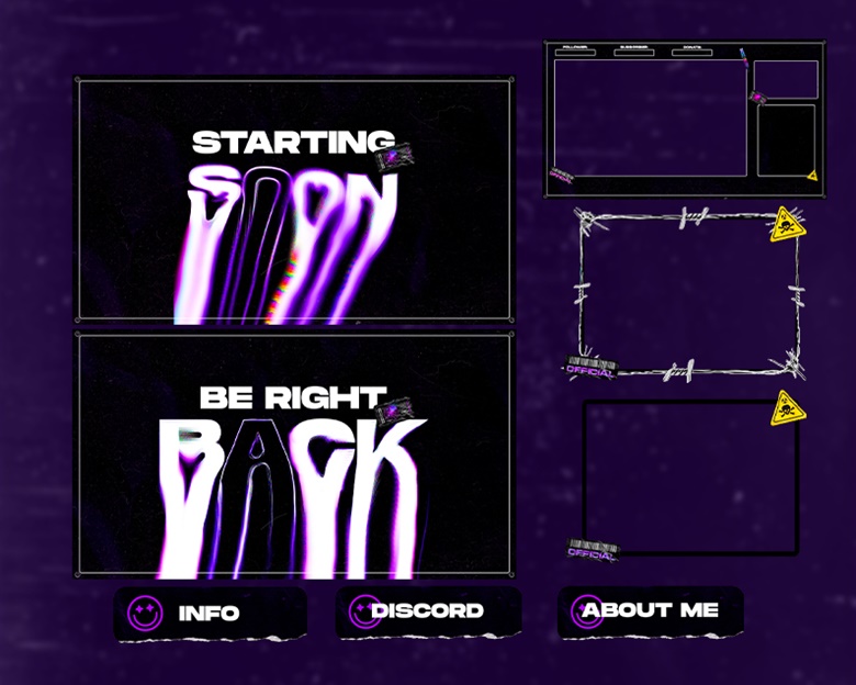 Purple Glitch Grunge Twitch Pack || Panels, screens, scenes, etc ...