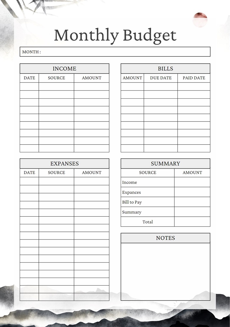 Printable Productivity Planners with a Dark Mountains with Red Moon - Travellust Designs's Ko-fi ...