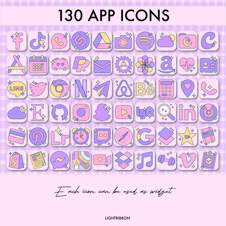 Cute Purple Ios Icons Kawaii Cats Icon Bundle App (Instant Download) 