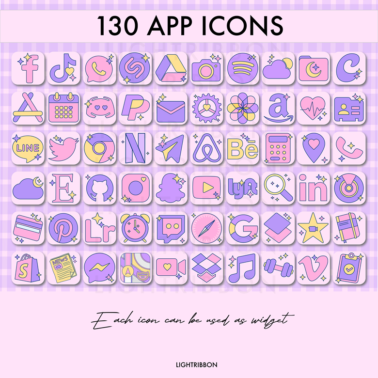 Cute Purple Ios Icons Kawaii Cats Icon Bundle App (Instant