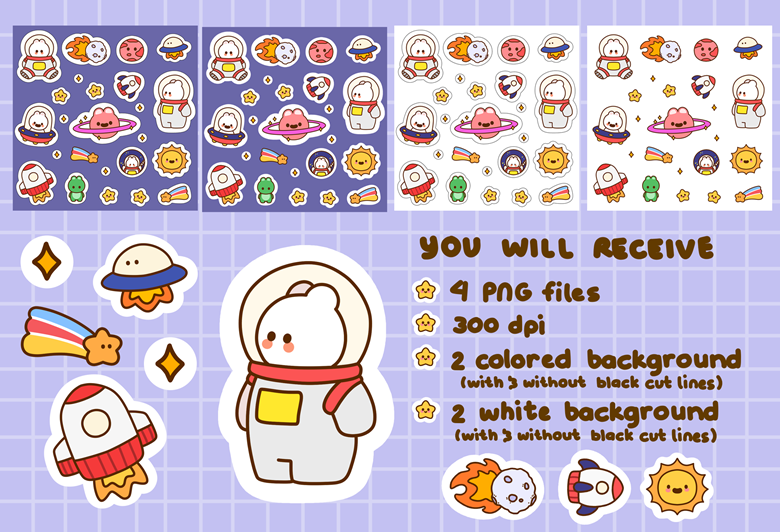 Cute Space Bunny Sticker Sheet - satchiillustrate's Ko-fi Shop - Ko-fi ...