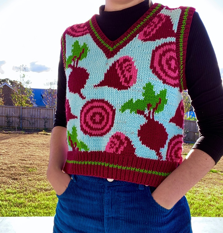BEET IT Sweater Vest Knitting Pattern - Knitknitgoose's Ko-fi Shop