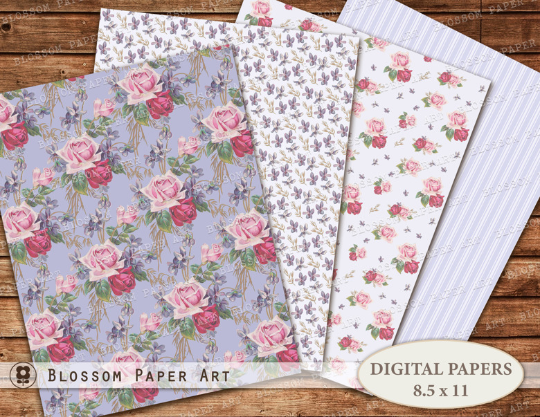 Digital Paper Floral Rose Scrapbook Paper, Floral Collage Sheet, Junk ...