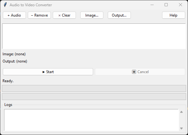 Screenshot of the Audio to Video Converter application interface