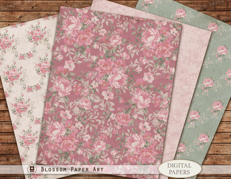 Digital Paper, Pink Vintage, Junk Journal Rose Paper, Floral Collage ...