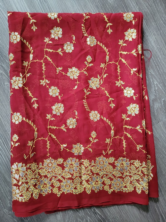 Vintage Synthetic Red Sari Glittery Red Gold Silver Saree 6yds vintage-synthetic-red-sari-glittery-red-gold-silver-saree-6yds