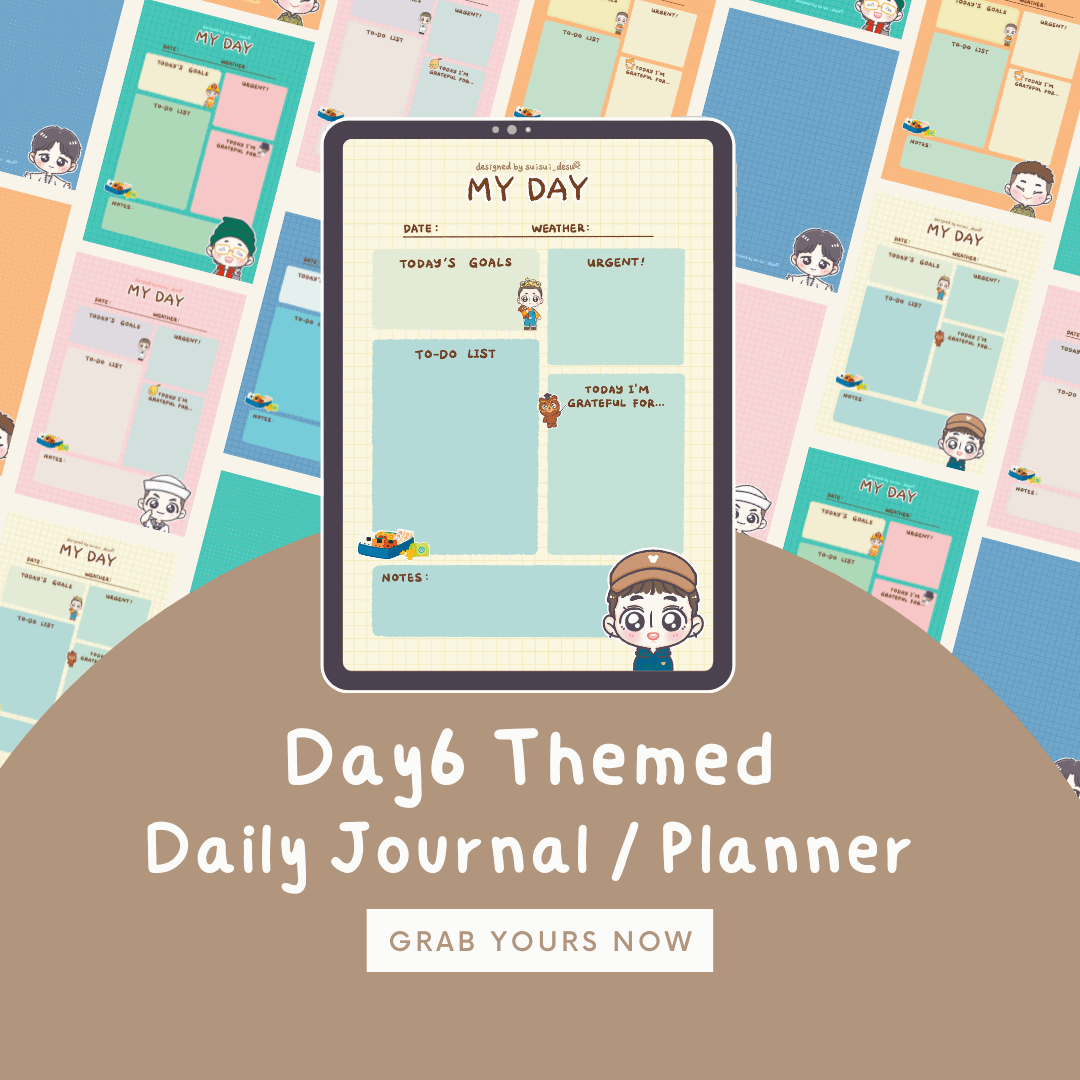 Day6 Digital Daily Journal Planner Colourful Printable Planner Instant Download Sui 8034